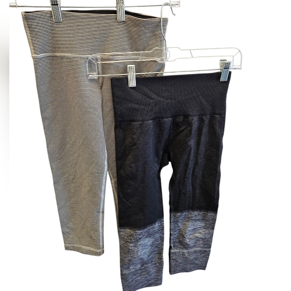 Lululemon Cropped Legging Bundle Lot Of 2 Pairs Striped Solid Womens